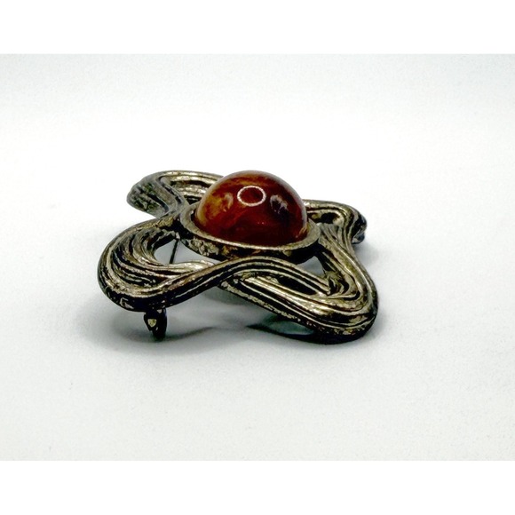 Vintage Tiger Eye Brooch Silver Tone Sculptural Pin 2 Inch - Picture 3 of 4